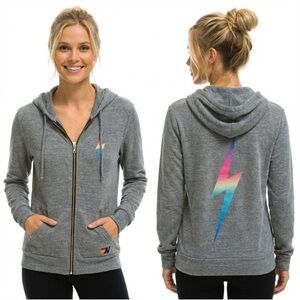 Aviator Nation Bolt Zip Hoodie in Heather Grey